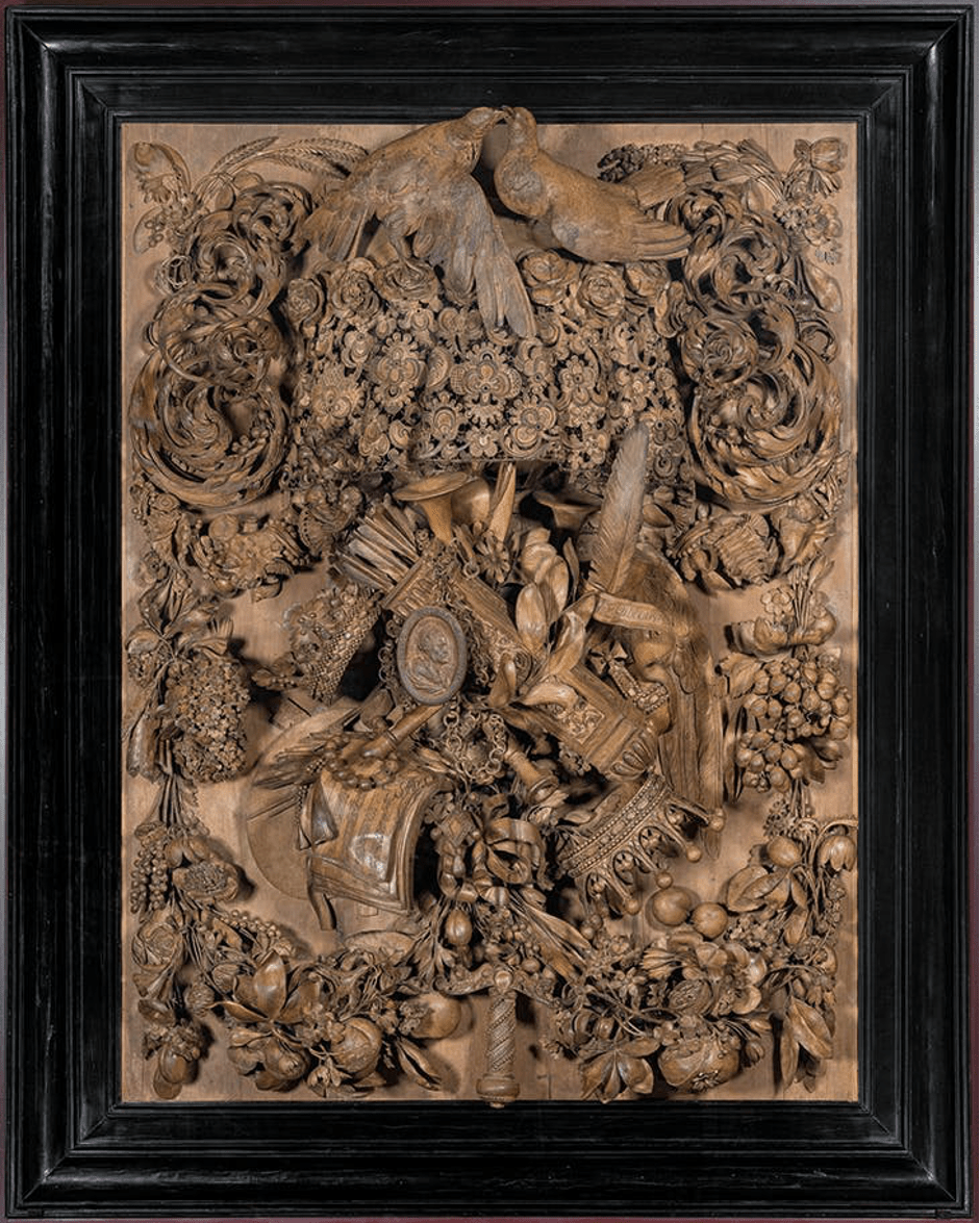 Grinling Gibbons, Allegoria dell’amicizia tra Cosimo III e Charles II, 1682, Firenze, Palazzo Pitti, 139 x 105 cm.
