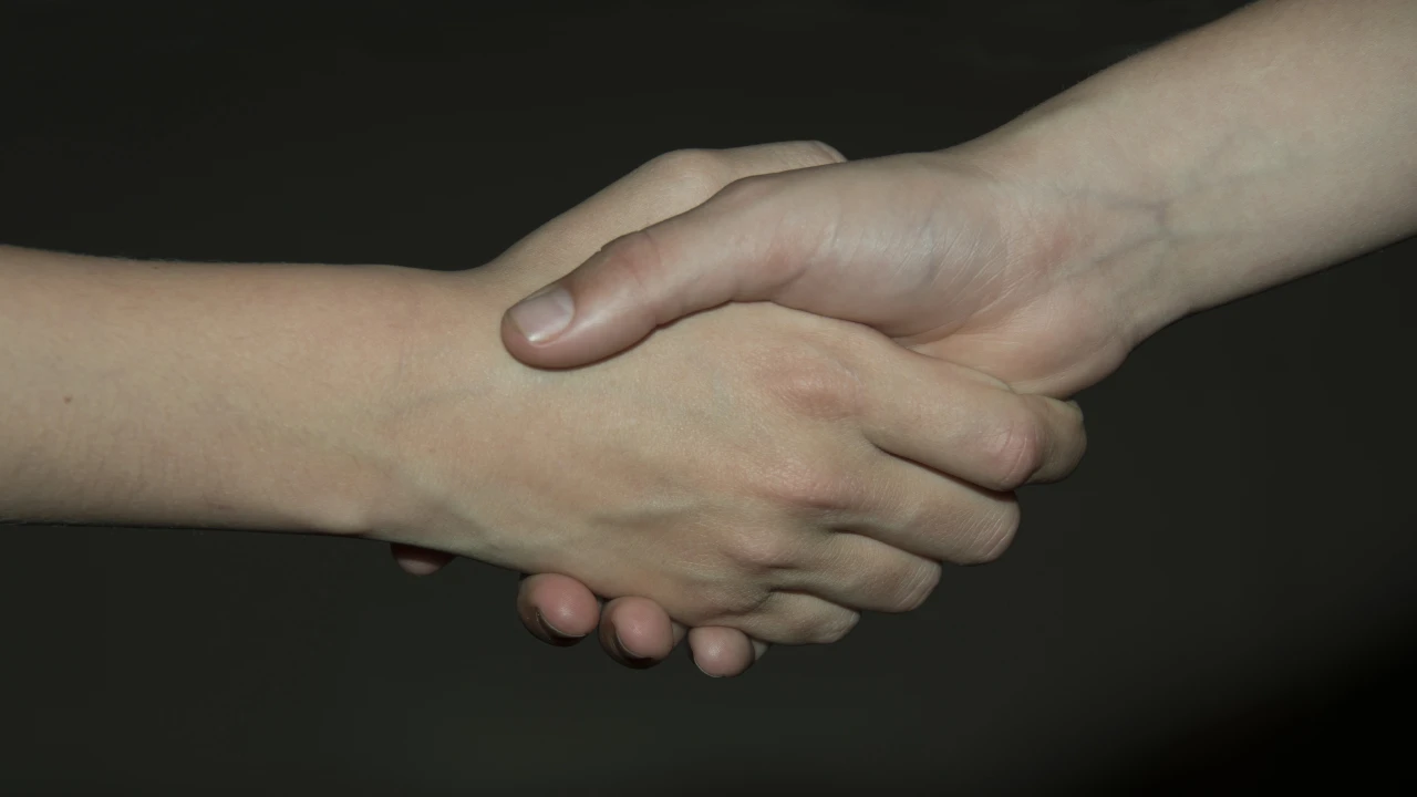 Immagine di una stretta di mano su uno sfondo scuro, a simboleggiare un accordo, che ricorda un patto di famiglia.