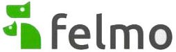 L'immagine mostra il logo felmo, con un disegno astratto verde di un cane e una testa di gatto sulla sinistra, seguito dalla parola "felmo" in lettere minuscole grigie.