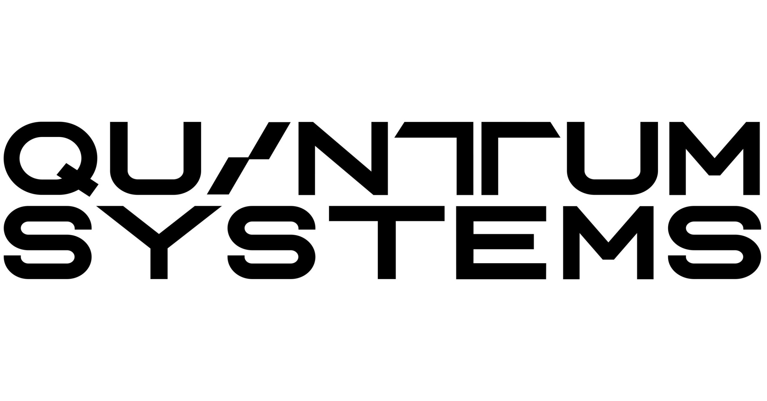Il testo nero in grassetto su sfondo bianco recita "QUANTUM SYSTEMS" in un font moderno e futuristico con un design unico e angolare delle lettere.