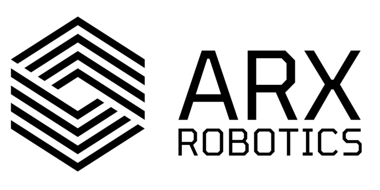 Logo geometrico esagonale nero con linee angolari a sinistra, accanto a un testo in grassetto che recita "ARX ROBOTICS" in lettere maiuscole su sfondo bianco.